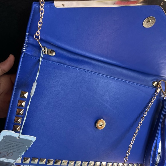 Miztique designer cobalt blue gold chain strap hardware bag - Picture 3 of 13